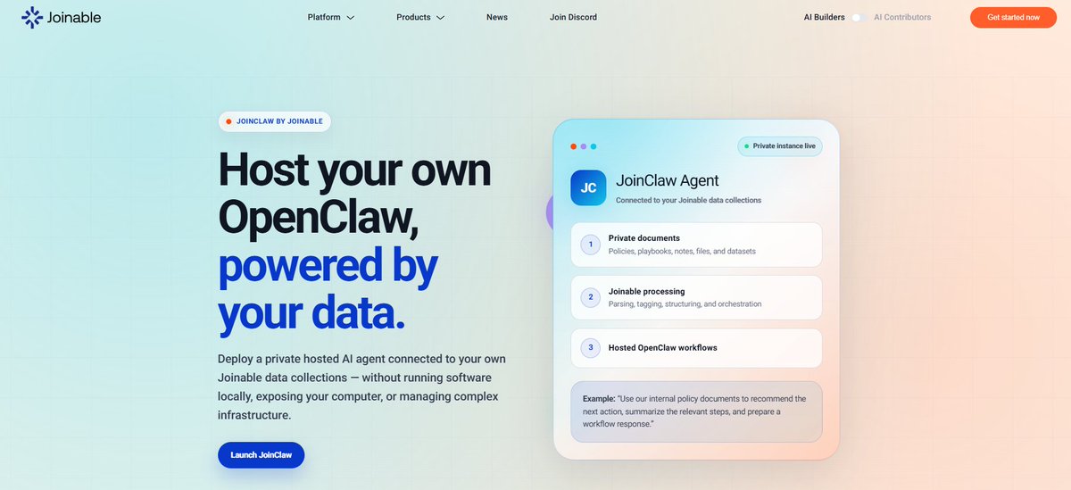 joinableai's tweet photo. What would be the FIRST workflow you'd automate?

We're curious to hear your ideas 👇

Meet JoinClaw:
https://t.co/UIe5AEAZXF https://t.co/jSbn328i5f