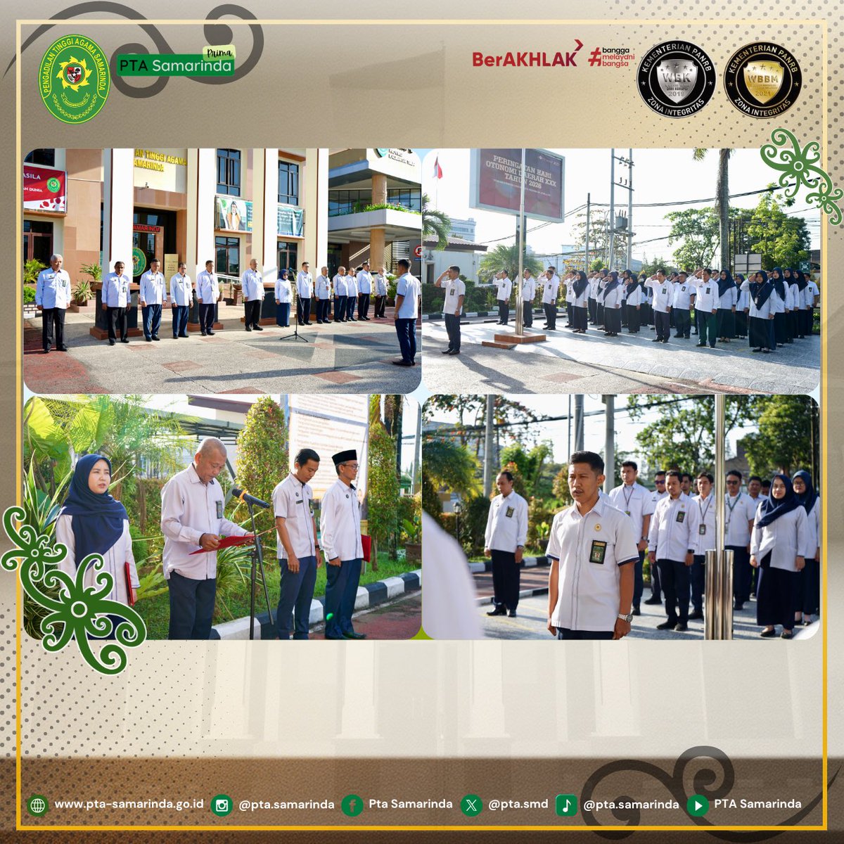 ptasmd's tweet photo. Senin, 25 Mei 2026
Pengadilan Tinggi Agama Samarinda laksanakan Apel Senin Pagi di halaman kantor. Apel diikuti oleh seluruh aparatur dengan pembina apel Hakim Tinggi YM Bapak Dr. Drs. Suryadi HS, S.H., M.H.

#ptasamarinda
#PTASamarindaPRIMA

Adm Z.H. https://t.co/Xf2snbaCDo