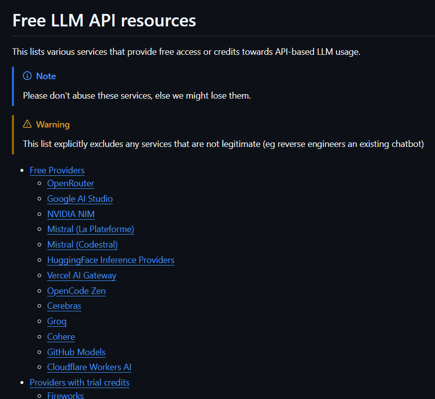 FaztTech's tweet photo. Si quieres probar varias IA gratis, este repo te va a servir 🔥

Se llama free-llm-api-resources y es una lista ACTUALIZADA con +30 APIs potentes: Groq, Gemini, Mistral, OpenRouter, y más.

Perfecto para prototipos, agentes y demos sin gastar.

→ https://t.co/r0paXgh1T2 https://t.co/ziJJ49VSJh
