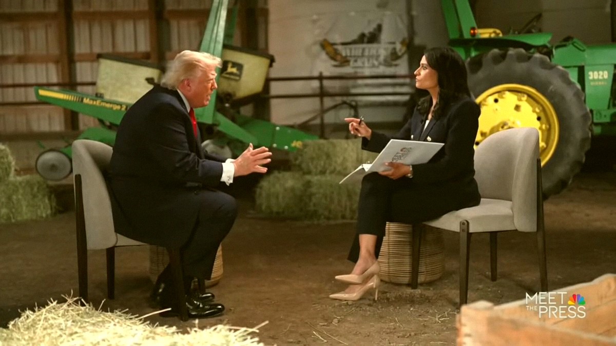 chlahhh's tweet photo. Trump just walked out on Kristen Welker during their interview! 

Said the elections are like a third-world country, called her crooked, then said 'let's call it quits.' 😳 https://t.co/SbzGvlmcrq