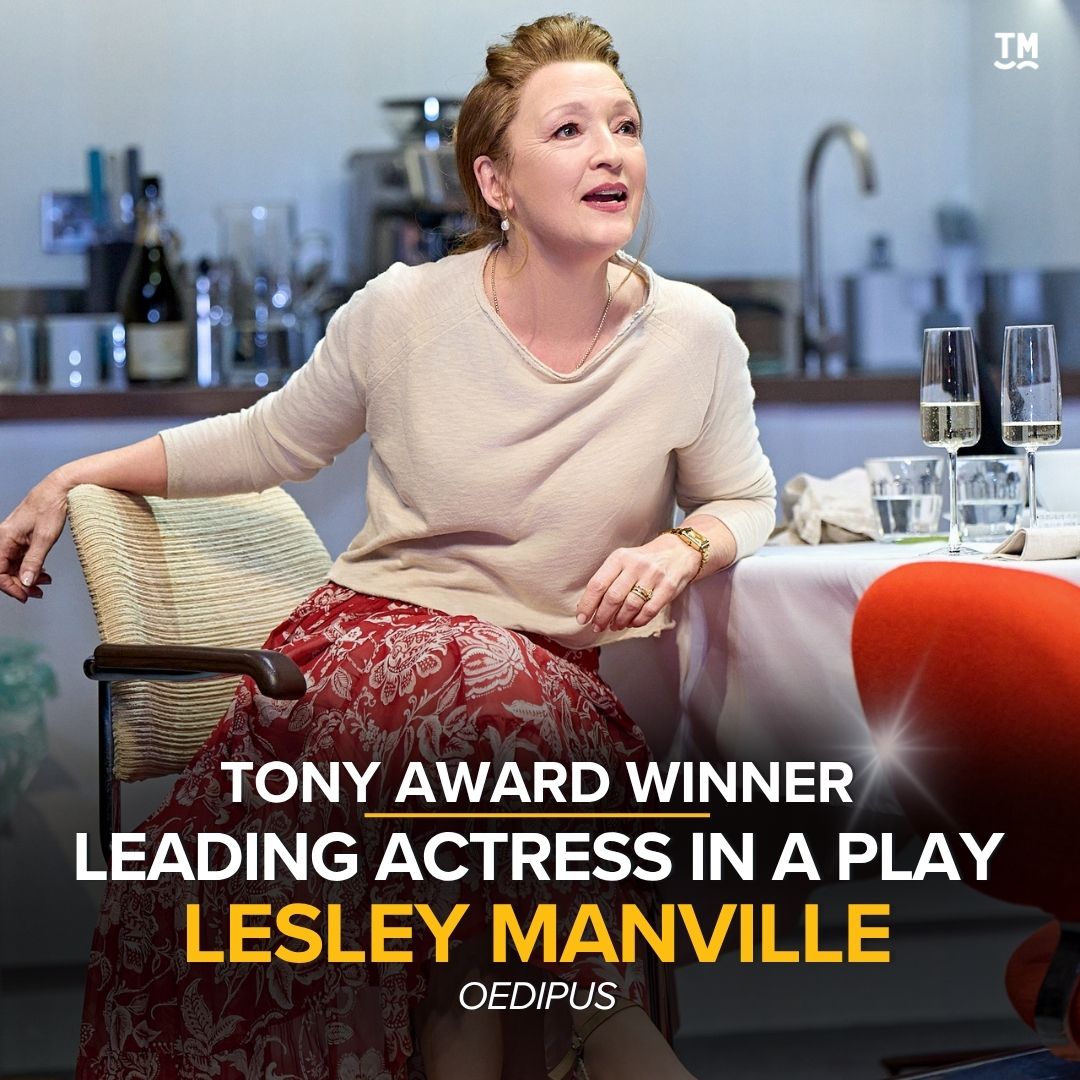 theatermania's tweet photo. The Tony Award for Best Leading Actress in a Play goes to Lesley Manville, OEDIPUS https://t.co/6EkCFNUrgw