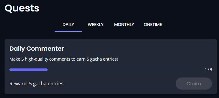 UnivenceAI's tweet photo. We added a daily quest to https://t.co/SLOGw0Wh6f. You can now earn 5 gacha entries every day by commenting on other people's posts https://t.co/W1QdTnliey