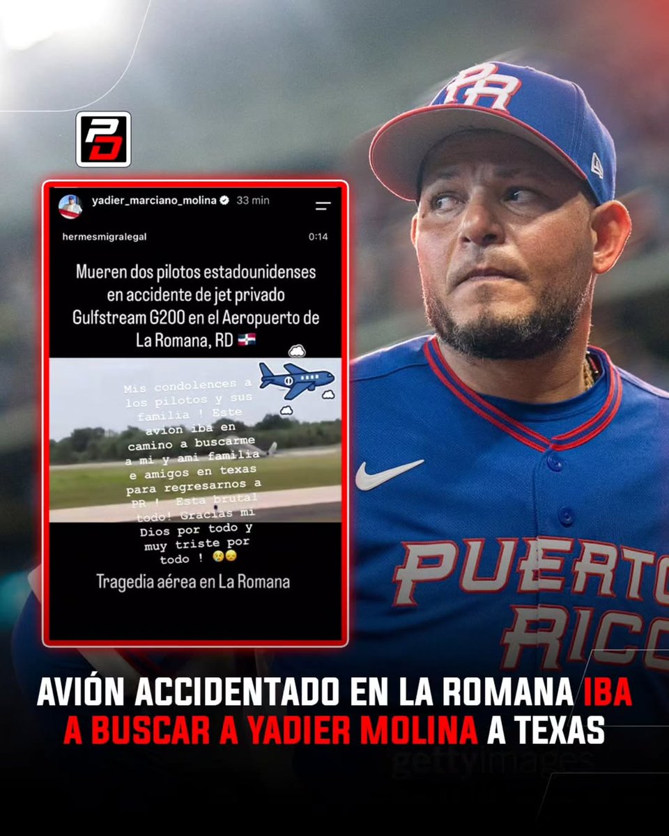 hgomez27's tweet photo. Yadier Molina posted on his IG account that the plane that crashed today in La Romana, DR, in which the pilot and co-pilot, the only people on board, died, was headed to Texas to pick him and his family up and take them to Puerto Rico. https://t.co/opXCPTVYIH