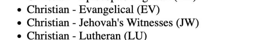 JohnWayneFren's tweet photo. @LostMyHats Better question... why is Jehovah's Witness listed as Christian? https://t.co/4kbbwVU5bO