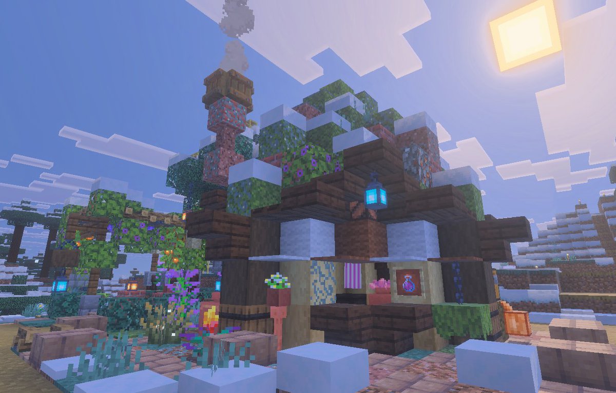 refracta0324's tweet photo. 最近ハトピで知り合ったフレンドさんと、一緒にマイクラでサバイバル建築中！
建築勢とマイクラをやるのが、初めてなんだけど…
本当に楽しい！(/・ω・)/

鯖つくって、初建築。
斜め建築で、小さなお店と休憩スペース。

#Minecraft
#マイクラ
#マイクラ建築 https://t.co/h7KfF0bLU9
