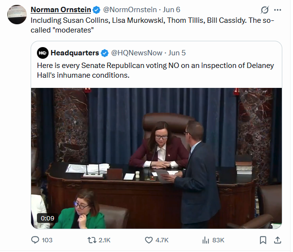 PBCommentary's tweet photo. Collins voted no to inspect the inhumane ICE facility in Delaney. Go after her, Platner. https://t.co/UXRIFZQpBQ