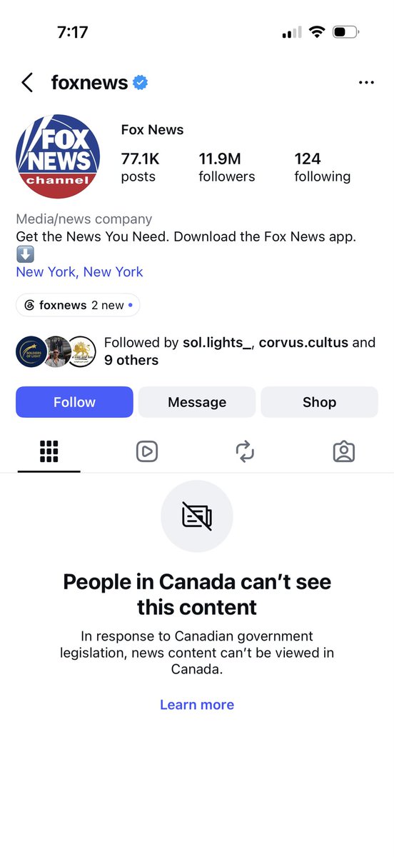 GeraldYang10's tweet photo. @superflykorean In Canada, we can’t even see news sources on Facebook or Instagram because our government passed Bill C-18 and Meta retaliated. It’s insane https://t.co/Wq9rO11huP