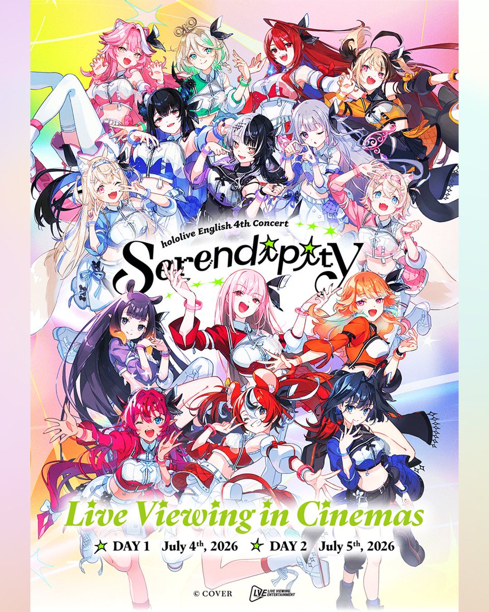 CGV_FanSupport's tweet photo. <hololive English 4th Concert -Serendipity-> CGV 생중계 안내
📅 7/4(토) 12시, 7/5(일) 12시
📍CGV용산아이파크몰
🎫6/12(금) 13시 예매 오픈

All fans of hololive English, this is your moment! hololive English 4th Concert -Serendipity- is coming live to cinemas near you! ✨🍀

From LA to your big screen, experience one of the biggest hololive concerts together across 2 days of unforgettable performances, loud energy and all your fan-favourite music! 🎶 Don't miss this chance to catch all your favorite members together 💖

Ticketing details coming soon, stay tuned! 👀
 
 #holoSerendipity #hololiveEN #hololiveproduction #LVE