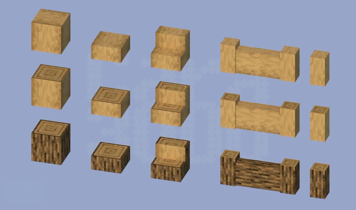MinecraftMeme16's tweet photo. Hot take - Wood Stairs, Slab and Wall variation. For every wood type https://t.co/oVUd9iQQb0