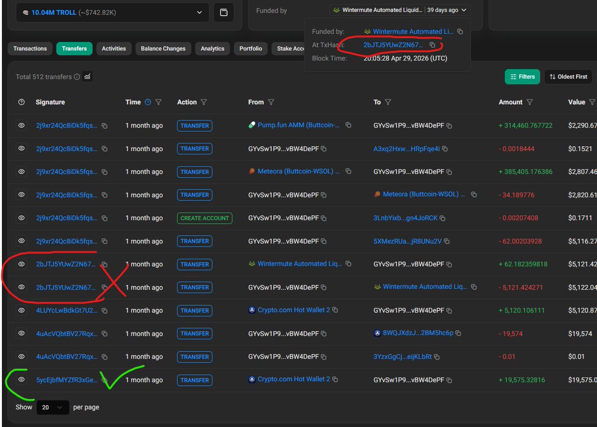 lalarovh's tweet photo. @papito___x @wintermute_t sorry mate, that's not wintermute. it's just some wallet that interacted with wintermute's pools at some point to buy SOL from USDC. solscan "funded by" is misleading. just check which was the first transaction ever, it wasn't the wintermute's one. so it's just an anonymous whale https://t.co/xBoZCdE2ty