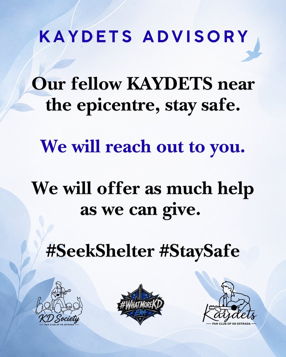 KAYDETStrend's tweet photo. To our #KAYDETS members, silent or active, old or new: 
Feel free to reach out to us, if you require any help!

We will reach out to everyone as well!

Stay safe out there

Keep praying and make sure memorize niyo ang emergency numbers!!!

- Admin of KAYDETS

#WhatMoreKD https://t.co/z7ZZQet6Ue