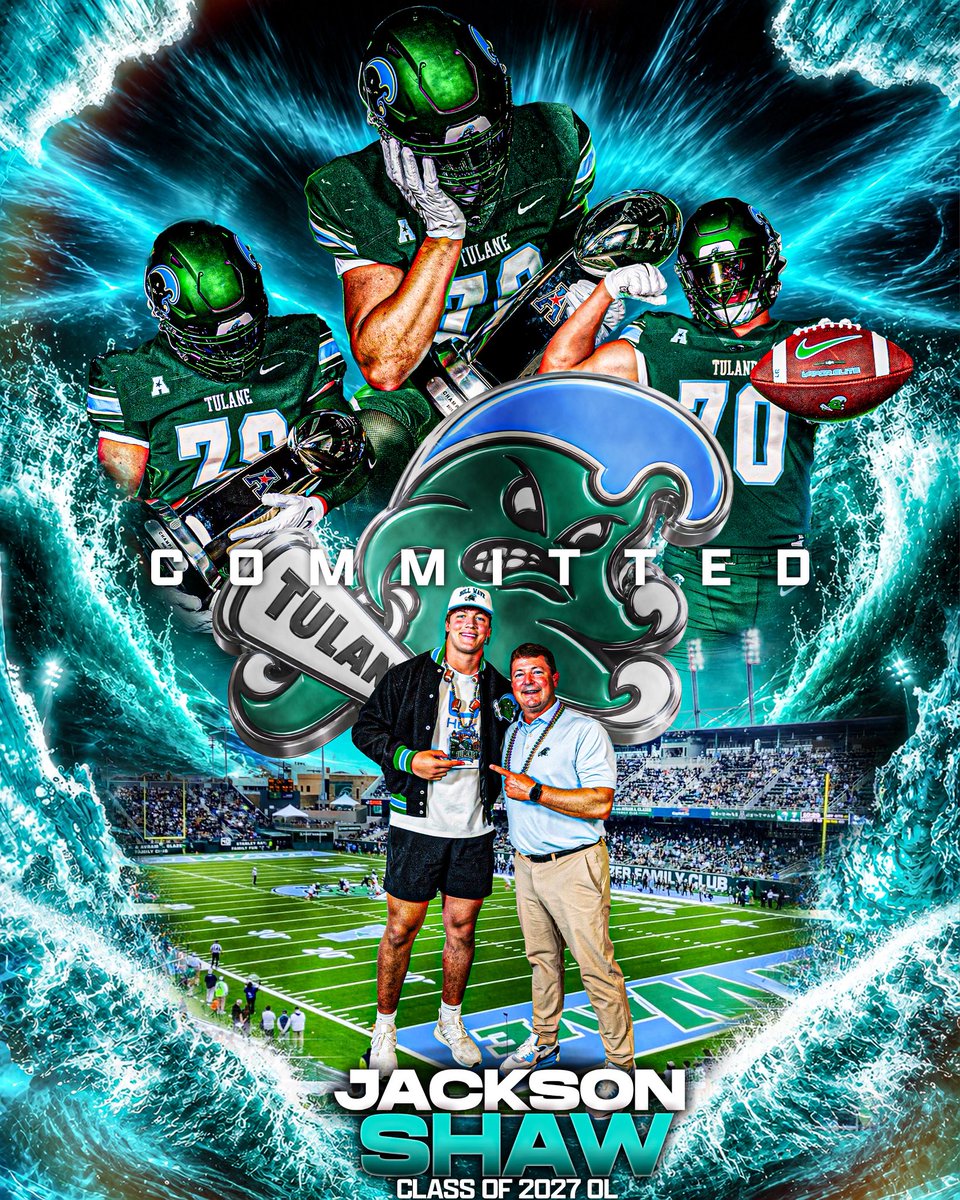JacksonShaw40's tweet photo. Extremely blessed to announce my commitment to Tulane University to continue my academic and athletic career!!

Thank you to anyone who has invested in me along the way! I’m exited for what’s ahead and ready to represent the Green Wave 💚🌊

See y’all in Nola 🏠

@CurDogFootball https://t.co/TupEIZwaZS