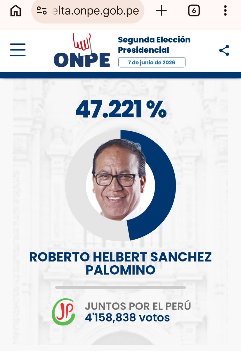 DiegoManarelli2's tweet photo. NO HAGAN CASO A TRASPARENCIA NI IPSOS PORQUE SEGÚN LA ONPE @ONPE_oficial A ESTA HORA AL 44.% DE ACTAS CONTABILIZADAS VA GANANDO KEIKO FUJIMORI CON 52% AL DELINCUENTE DE ROBERTO SÁNCHEZ QUE TIENE 47% https://t.co/iM4NRWTYnw