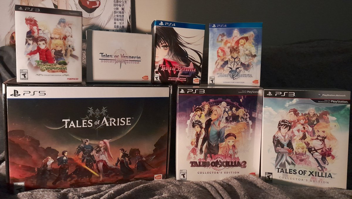 DogWaterAlchemy's tweet photo. Tales of Collection Complete!

I have finally done what I’ve wanted to do for a long time. I set out to collect every single North American release of the ~Tales Of~ collector's editions, and my mission is now complete. It took a while to hunt them all down at reasonable prices, but it was well worth it

(My absolute favorite is definitely the Tales of Arise CE) 

This made me realize to set a strict rule for myself now moving forward. I'm now only collecting CEs for two favorite game franchises. that being Fire Emblem and Tales of (obviously)

I recently sold off all my other Switch and PS5 collector's editions. They were taking up too much space, and I wasn't displaying. Honestly, I feel so much better after letting them go. I had zero attachment to em' and have no sellers remorse. It feels great now.

The only other rule I imposed is i'm not getting rid of my older gen CE's. These I've already had a long time and they were just better back then.

Question for all of you: Do you have a strict rule for collector's editions of games? Do you avoid them entirely, buy them all, or have a specific rule of set?