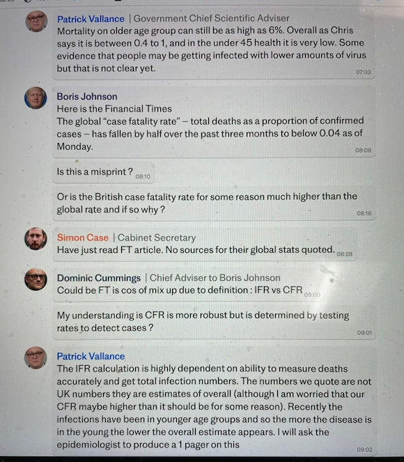 MartinZ_uncut's tweet photo. Ceci vont être les questions qu'on va devoir poser à toute cette caste politique une fois la bascule politique assurée...

Faites tourner un max pour les images - merci pour nous tous!

En plus ils savaient TOUS depuis Février 2020 que SARS2 n'était  en aucune faucon dangereux en dessou de 60-80 ans!
- Voir les images des textos échangés entre Boris Johnson (1er UK de l'époque) et son Min de la santé - autour du 14 Février 20120. 
- En plus, je vous ai mis un mail qui m'était adressé par un prof UK qui  claqué la porte quand il a vu ce que traficotait Neil Fergusson
- Au 9 mars 2020, suite a une grosse réunion de crise entre UK et Imperial College (Dr Neil Fergusson, Imperial ayant reçu 375 Mio de $ les 9 ans qui précédent) 

ILS VONT DEVOIR des explications pour ce qu'il avoine falloir appelé un crime contre l'humanité - juste une question de temps - Jupiter va y passer! 

[Note -le compte rendu de cette INFAME réunion ainsi que TOUS les financements d'impérial College sont en ma possession et j'attends le BON moment pour balancer tout cela en ligne ou devant des juges intègres et libres] 

[Faites tourner massivement svp - il faut que chacun citoyen FR et UK comprenne qu'on les a baisés, maltraités et tués en toute connaissance de cause!!!]