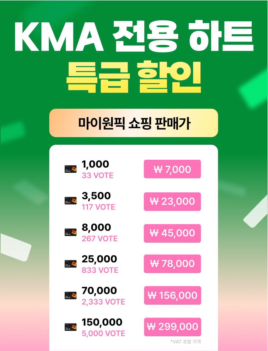 twt_my1pick's tweet photo. KMA 전용 하트 OPEN🎉

오직 #마이원픽 쇼핑에서만!
단독 특가로 투표하세요💗

✨특급 할인 혜택 확인✨
🔗https://t.co/ThjU9bIcqS

#KMA2026 #KMA #KM차트 #KMCHART #KM차트어워즈 #KPOP #시상식 #my1pick https://t.co/fcTkWkAZxg