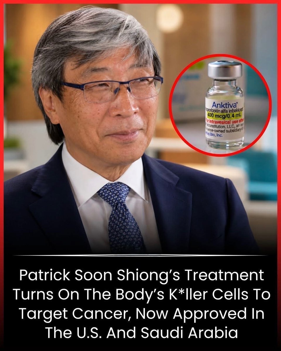 NextScience's tweet photo. 🧬 A Cancer Treatment That Activates Your Body’s “Killer Cells”

Dr. Patrick Soon-Shiong helped develop ANKTIVA, a new immunotherapy that activates the body’s natural killer (NK) cells and T-cells to fight cancer more effectively.
The treatment is now approved in the U.S. for certain bladder cancer patients and has also received approval in Saudi Arabia, giving hope for a new generation of immune-based cancer treatments.

Source 
ImmunityBio. ANKTIVA® regulatory approvals and immunotherapy research