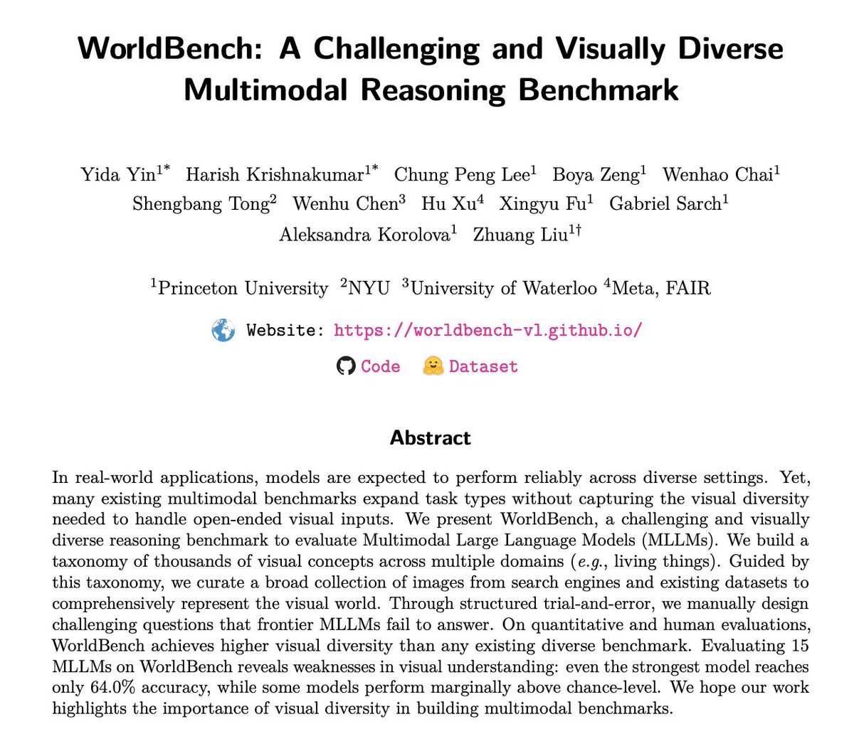 harishkrik's tweet photo. Today’s vision benchmarks suggest VLMs are nearing saturation, but real-world visual understanding is far from solved.

Introducing WorldBench: 2,000 hand-written, human-verified VQA questions focused on visual diversity and designed to be challenging for frontier models. Gemini-3.1-Pro leads with just 64.0% accuracy. (1/10)