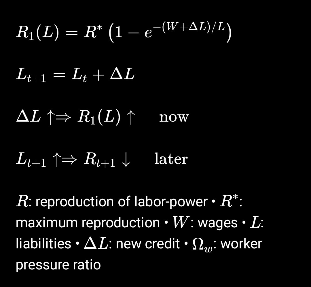 ab202r's tweet photo. —Metabolism of the Balance Sheet, XI
The Worker's Metabolic Function

The worker's balance sheet is reproduced through wages and extended through credit.
Debt, rent, and mortgages are claims upon future labor.

Credit expands the worker's metabolic space beyond current income. https://t.co/KPxFyEG7zr