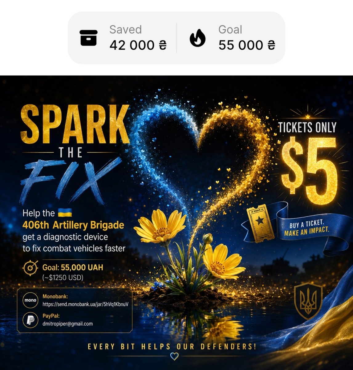 DoggoCat95's tweet photo. 🎊 293$ left in total! 🎊

We are very close to getting the car diagnostic device for the 406th Artillery Brigade! 😍😍

We have 59 tickets for sale. 5$ each. 😁

Prize: a chevron of the 406th Artillery.

PayPal: dmitropiper@gmail.com https://t.co/PfxaykHxql