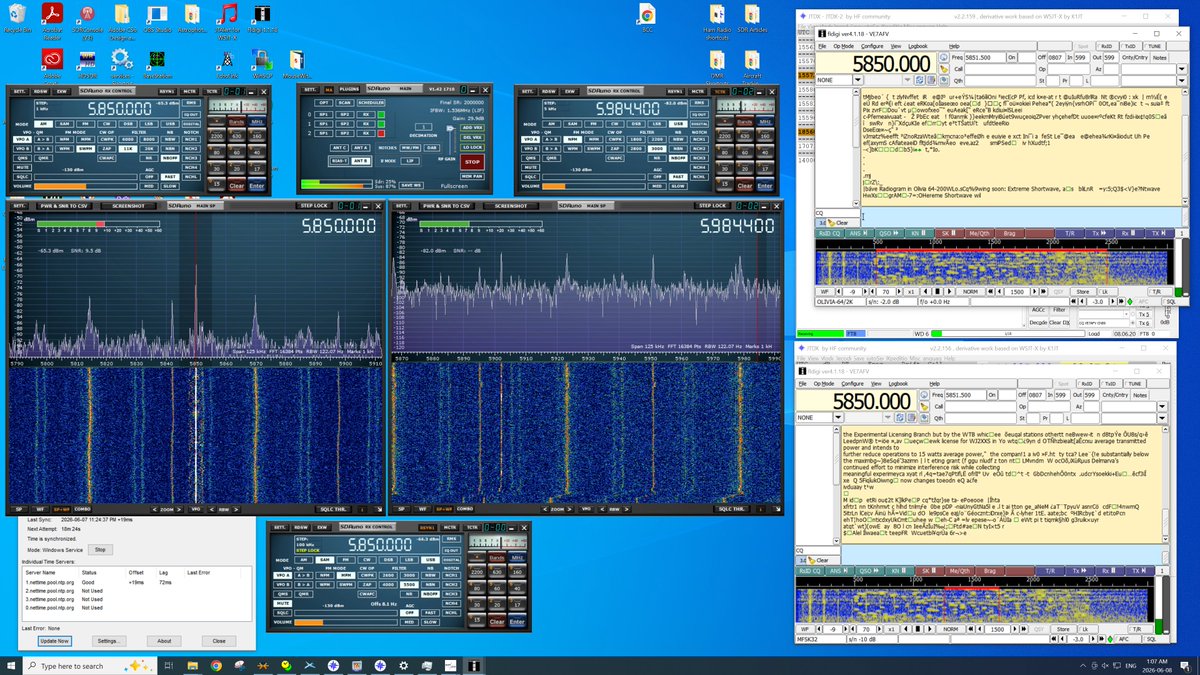 PeterVogel's tweet photo. A few shots from the 0800-0830 UTC @SWRadiogram session over WRMI 5850 kHz. First shot shows a little of the Olivia 64-2k transmission. 

Captured only 6 of the images sent today, mostly poorly. 

QTH: Vancouver. https://t.co/mys8z7GvLk
