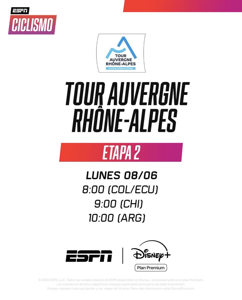 Conejorodriguez's tweet photo. Hoy segunda etapa del #TourAuvergneRhôneAlpes #EnVivo 9:00 (VZLA) 

Atentos porque estaré junto a @LauralozanoR y @victorhugopenag por @ESPNCiclismo y @disneyplusla 

#ComienzaElBamboleo #VamosConTodo https://t.co/ESTuQBkSCO