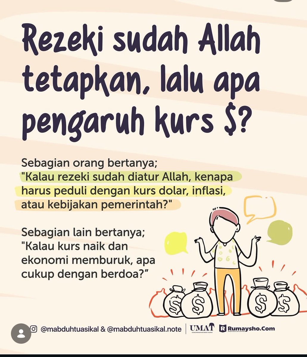 lilaccountz's tweet photo. ini ga bener sih. parah banget

ga setuju/suka sama sebagian ustadz tertentu tuh bebas aja, namanya juga preferensi. apalagi klo misal ga setuju soal postingan para ustadz yg dirasa ‘timing’nya ga pas soal dollar itu. silakan tidak setuju dan sampaikan argumennya sesuka hati.

tapi kalo sampe generalisir dan nge-mocking kek gini mah namanya udh menghina. toh ga semua ustadz dgn ciri ciri yg dia parodiin tuh sama dan beneran sesuai prasangka dia ‘ustadz rezim’. namanya ustadz, bisa jadi beliau posting ttg ‘rezeki dijamin Allah di saat dollar 18rb’ ini niatnya utk meredakan kekhawatiran sesama muslim biar ga terlalu rungsing. biar menguatkan iman sesama muslim. biar ga putus asa atas rahmat Allah. lazim kan?

bener bener ilfeel liat akun fuadhnaim ini. ga nyangka dia ampe segininya😷

darah ulama beracun fyi.

gue lebih suka penyampaian argumen kayak ust abduh di rumaysho. baik pemimpin dan rakyat, sama sama punya tugas masing masing.

pemimpin sadar diri sama tanggungjawabnya utk menyejahterakan masyarakat. kalo engga? siap siap dosa besar dan neraka atas kedzoliman

rakyat juga terus ikhtiar dan berdoa dan jgn putus asa atas rahmat Allah.
