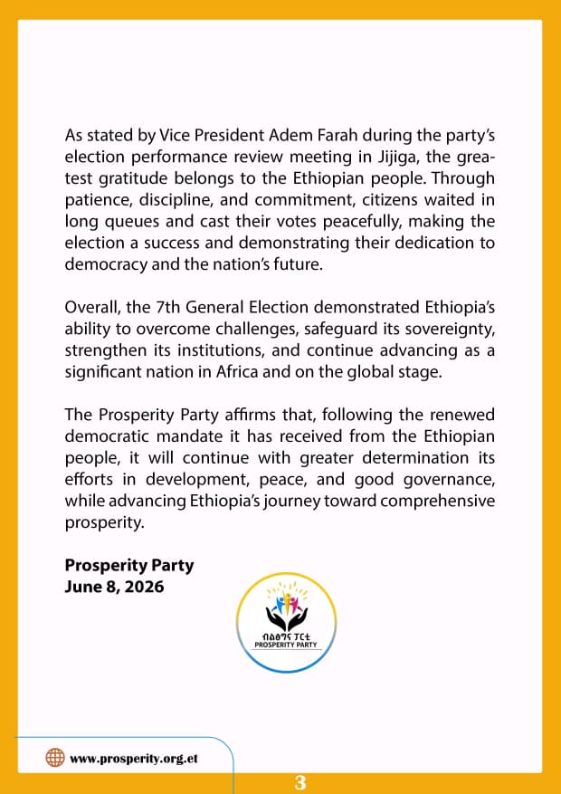 prosperity2022's tweet photo. Weekly Message 
The Success of the 7th General Election Is a Great National Victory That Confirmed Ethiopia’s Triumph https://t.co/cnZ2gW4oVt