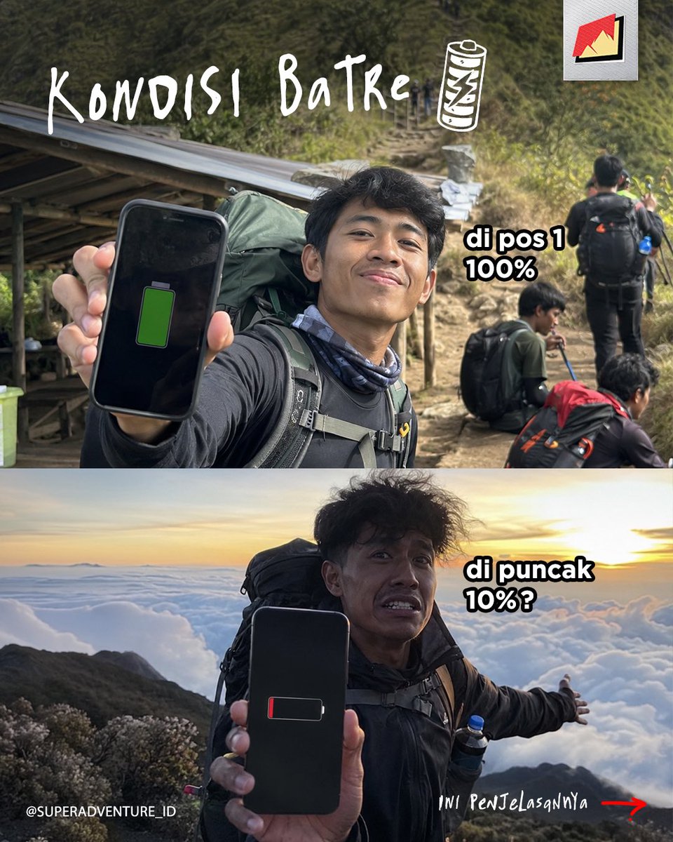adventure_super's tweet photo. Sampai puncak, batre habis, powerbank ketinggalan…. Sayang banget sih

#INIRASANYASUPER
#SUPERLIVE
#SUPERADVENTURE 
#TRIVIA https://t.co/r2tig101BN