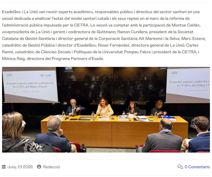 ESADEgov's tweet photo. El model sanitari català i les reformes de la CETRA, del diàleg a l’acció
https://t.co/ugsnCyldR2 https://t.co/Vo4jkVfqwG