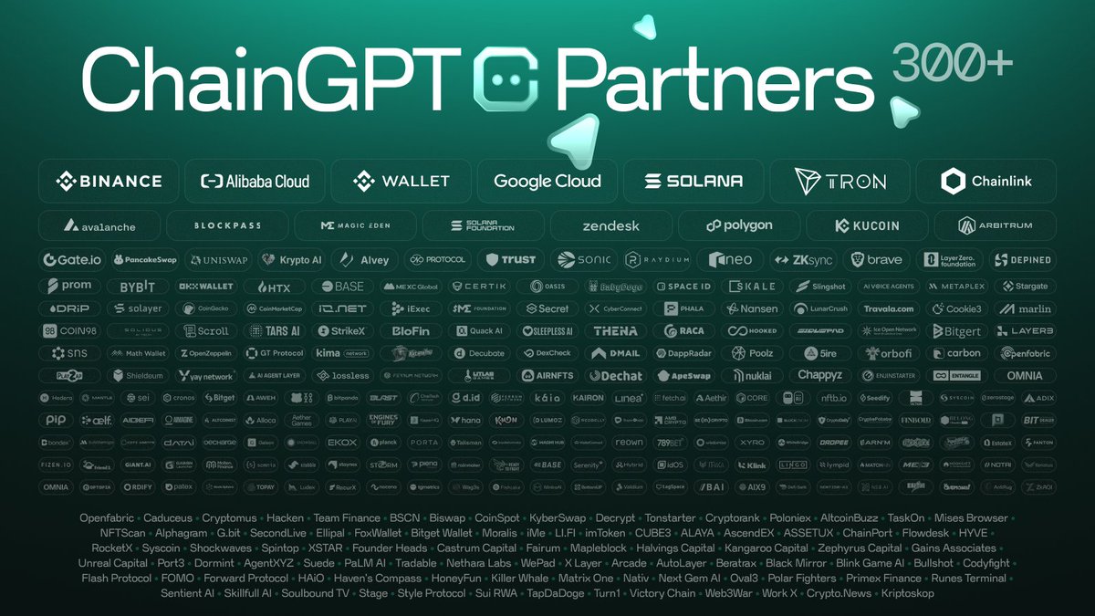 Chain_GPT's tweet photo. Binance. Google Cloud. Solana. Tron. Chainlink. Alibaba Cloud.

The biggest names in tech and crypto are building with ChainGPT.

The AI infrastructure layer for Web3 is already here. https://t.co/gmU6n87pdt