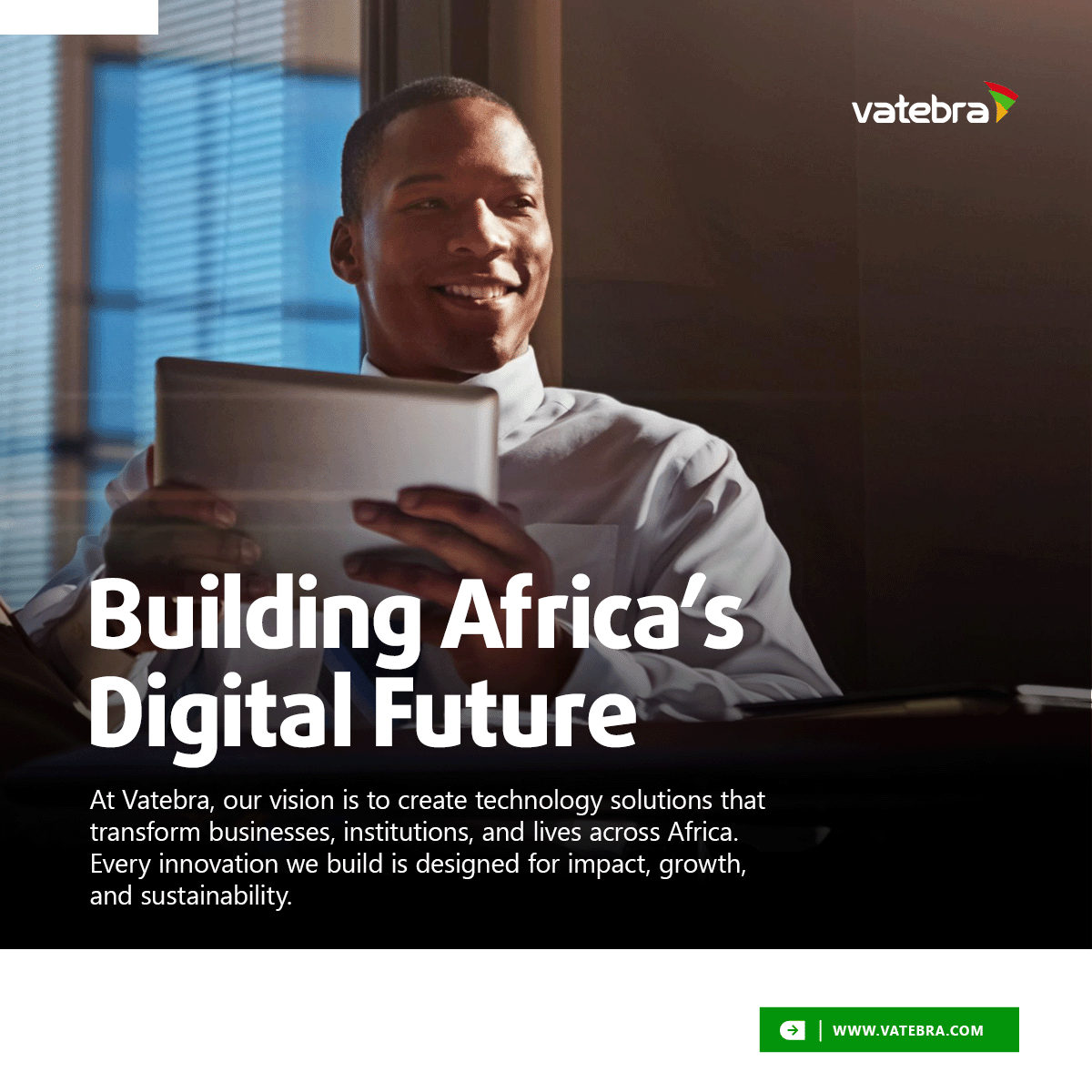 vatebra's tweet photo. At Vatebra, our vision is to create technology solutions that transform businesses, institutions, and lives across Africa. Every innovation we build is designed for impact, growth, and sustainability. https://t.co/AOy7SkqaZ0