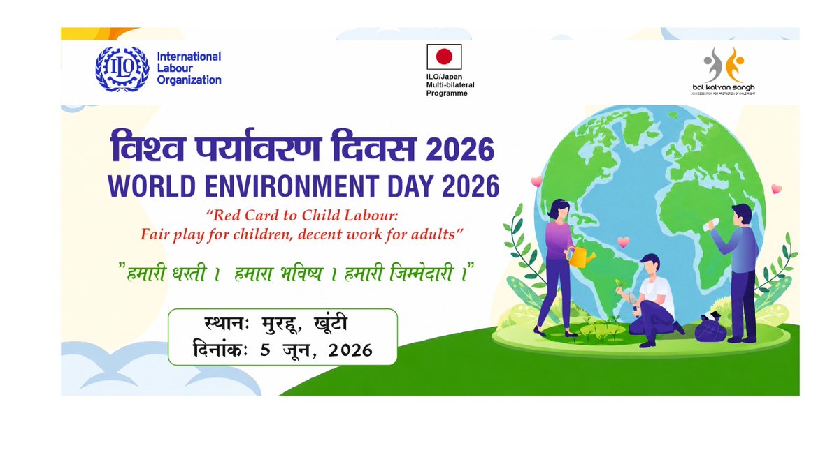 ILONewDelhi's tweet photo. On #WorldEnvironmentDay, children in Jharkhand planted saplings and expressed their creativity through art. Supported by @ILO's PPLL project, the event highlighted the importance of a future where every child can thrive free of child labour. #NowForClimate https://t.co/YR3X9BCYUq