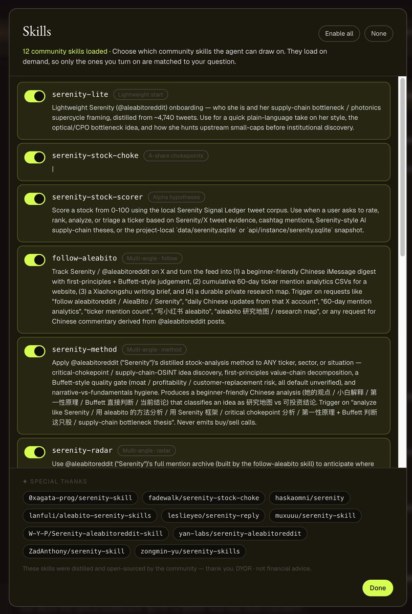 noahatwhere's tweet photo. 感谢白毛股神～！我个人整理了白毛股神了所有post和各种信息，做成了一个资讯网站 SerenityAlpha 实时更新，免费公开给大家，包含了一个加载了很多蒸馏了大神的skills，提供给大家。
@aleabitoreddit

https://t.co/NKZhUi7x3Y  (右上角可以切换语言～支持中英韩）    所有都是我自费维护+host，欢迎大家buy me a coffee
