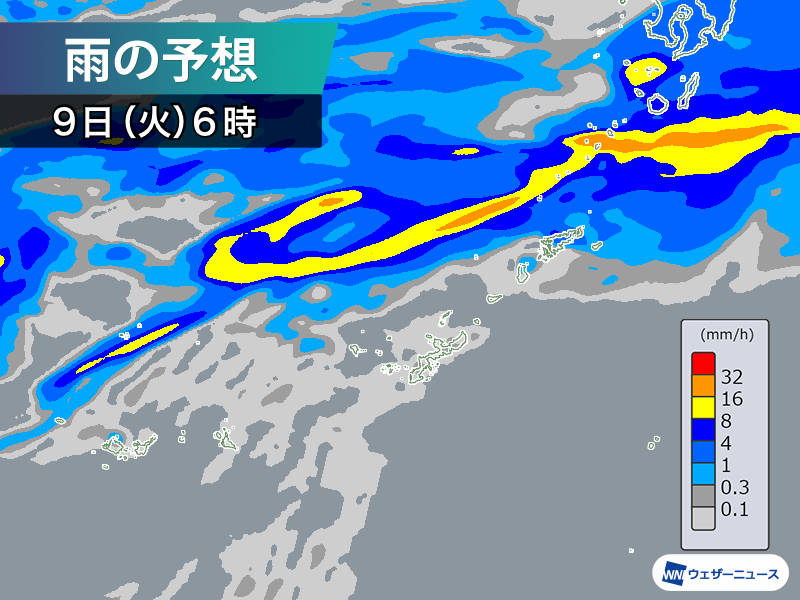 wni_jp's tweet photo. ＜関東は明日朝も雨か☔️＞
今日8日(月)は梅雨前線の影響を受け、西日本や東日本で雨のところが多くなっています。前線に近い九州や四国を中心に、今夜も強まる雨に注意が必要です。

低気圧が近づく北海道も、明日9日(火)にかけて雨や風の強まるおそれがあります。
https://t.co/lYnSKkvZ7J https://t.co/LFmANZp2Xq