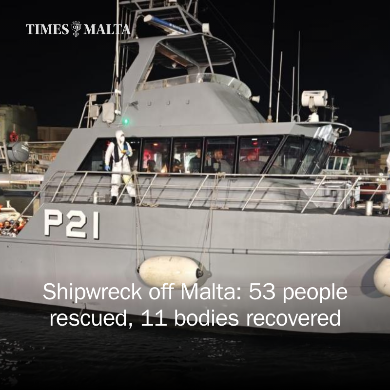 TheTimesofMalta's tweet photo. Shipwreck off Malta: 53 people rescued, 11 bodies recovered https://t.co/pO0QQXeHTq https://t.co/MkQOCz3tTy