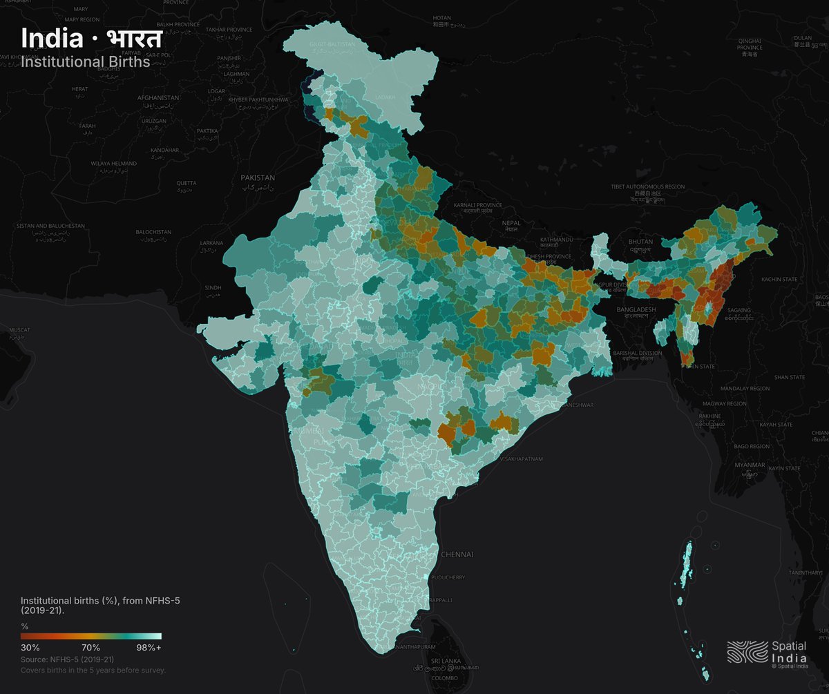 SpatialIndia's tweet photo. This is exactly why India's Census 2027 matters so much. The last district-level population data is from 2011 when fertility was still above replacement. On Spatial India we map the demographic indicators behind this shift — women's education, child marriage, teen pregnancy — across 800+ districts. Building the infrastructure to serve Census 2027 data the moment it lands.