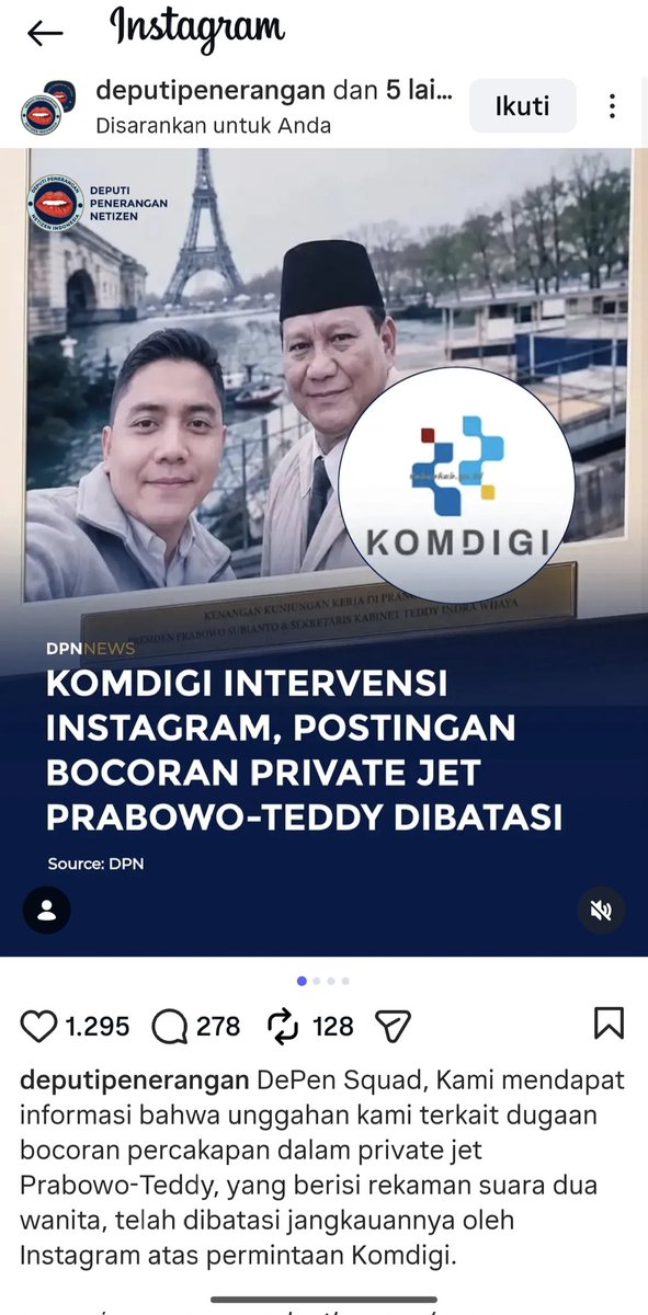 kurawa's tweet photo. Semakin maraknya postingan deepfake menggunakan AI maka DPR lewat komisi 1 meminta Komdigi untuk lebih tegas menertibkan masalah ini. Dengan narasi kata "Bocoran" tanpa bisa dipertanggungjawabkan sekalipun siapa pembuat dan penyebarnya maka mereka ini playing victim gunakan kebebasan berpendapat. Silahkan kritik pemerintah tapi ingat ancaman2 konten Fitnah jahat  seperti ini kelak akan menyerang kita dan orang2 terdekat kelak jika kita tidak tegas dan berhati2.. play safe yah gaes