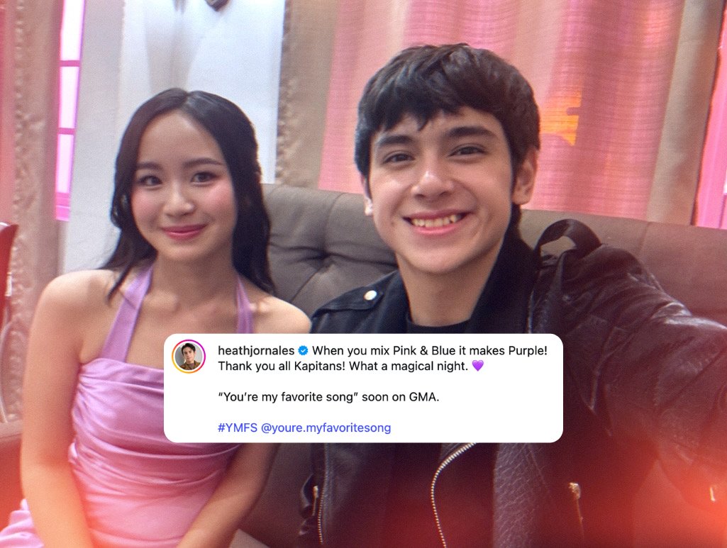 gmanetwork's tweet photo. "WHAT A MAGICAL NIGHT" 💜

Faves! Mukhang nag-enjoy sina #YoureMyFavoriteSong stars #CapriceCayetano at #HeathJornales sa kanilang recent fan meet with Team #CapEath! 

Abangan muli ang kanilang pagsasama sa upcoming GMA Afternoon Prime series na 'You're My Favorite Song'.

Malapit na!

#YMFS