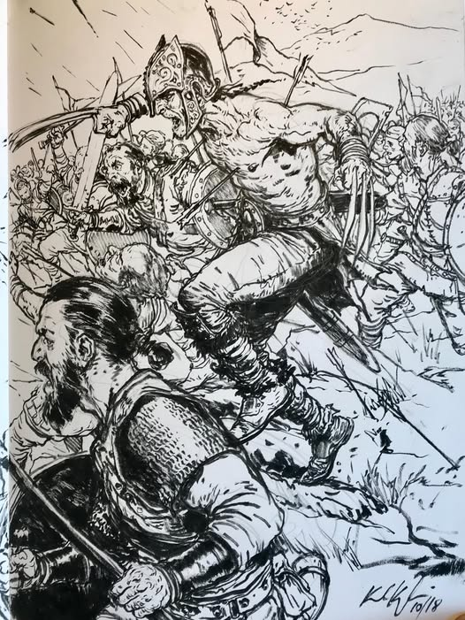 fabiaschi's tweet photo. Art of Karl Kopinski
'Viking wolverine sketch from a while back Iâ€™ve got to try and get back to doing some more intricate scenes like this' https://t.co/mITBn5uooC