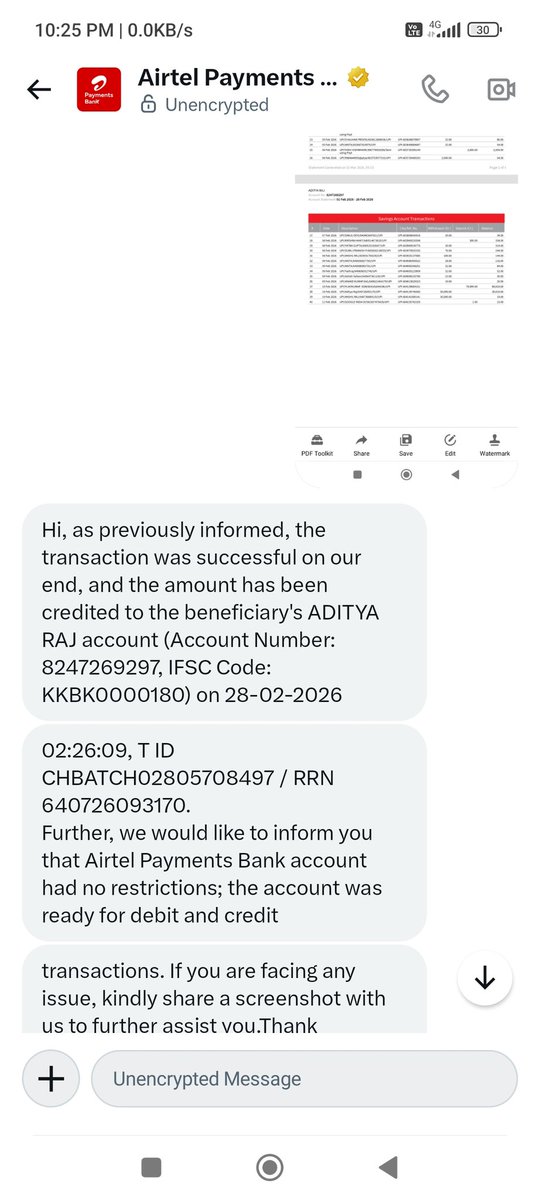 amitsoni460362's tweet photo. @KotakCares We have verified that the transaction was successful on our end and the amount has been credited to the beneficiary's ADITYA RAJ,account(Account Number: 8247269297, IFSC Code: KKBK0000180) on 28-02-2026 02:26:09,T ID CHBATCH02805708497/ RRN 640726093170. https://t.co/tS4hkE2t7K
