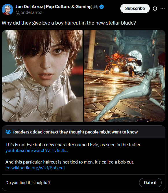 ToNmiKoo's tweet photo. @GiveMeBanHammer I mean, this fucking clown didn't even bother to watch the trailer closely enough to know it's not Eve. https://t.co/smafiPPen0