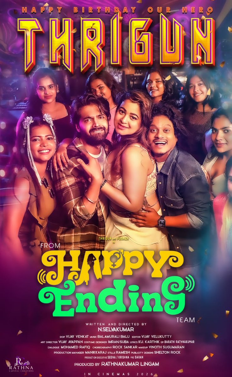 glamoursathya05's tweet photo. Cheers to the man who brings characters to life! 🎬✨ Happy Birthday, @Thrigun_Aactor 🎁 Wishing you a year filled with success &amp; unforgettable memories -- Team #HappyEnding 

#RathnakumarLingam
@dirSelvakumarN @pugazhoffl @composerbala Dop #VijayVenkat @prosalemsaran https://t.co/Knd5NaGFx6