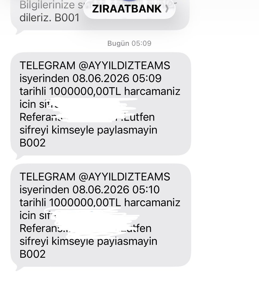 TeacherAndCoder's tweet photo. Bu gece Ziraatbank kredi kartımdan saat 5te iki defa 1.000.000₺ harcama çekilmeye çalışılmış. #ziraatbank müşteri hizmetlerine ulaşılmıyor. Allahtan kredi kartımın limiti oldukça düşük. https://t.co/yZklqDhFDu