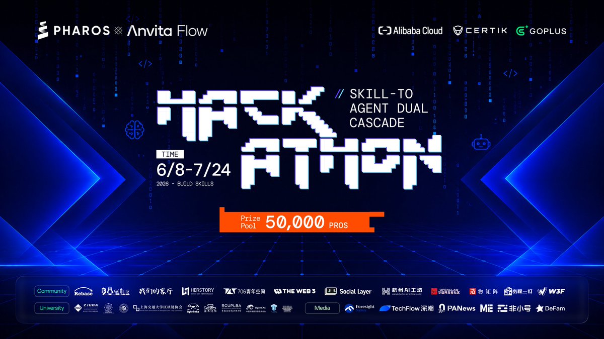 pharosindia's tweet photo. GOCTO Sailors! 

Pharos Developer Season ab LIVE hai!🔥

Introducing Skill-to-Agent Dual Cascade Hackathon 🤝 Pharos x Anvita dwara powered aur Alibaba Cloud, Go Plus aur CertiK dwara sponsored.

💰 50,000 $PROS ka prize pool 🌍 6 hafton ka event · sabhi builders ke liye open https://t.co/wSpJ9o8dYu