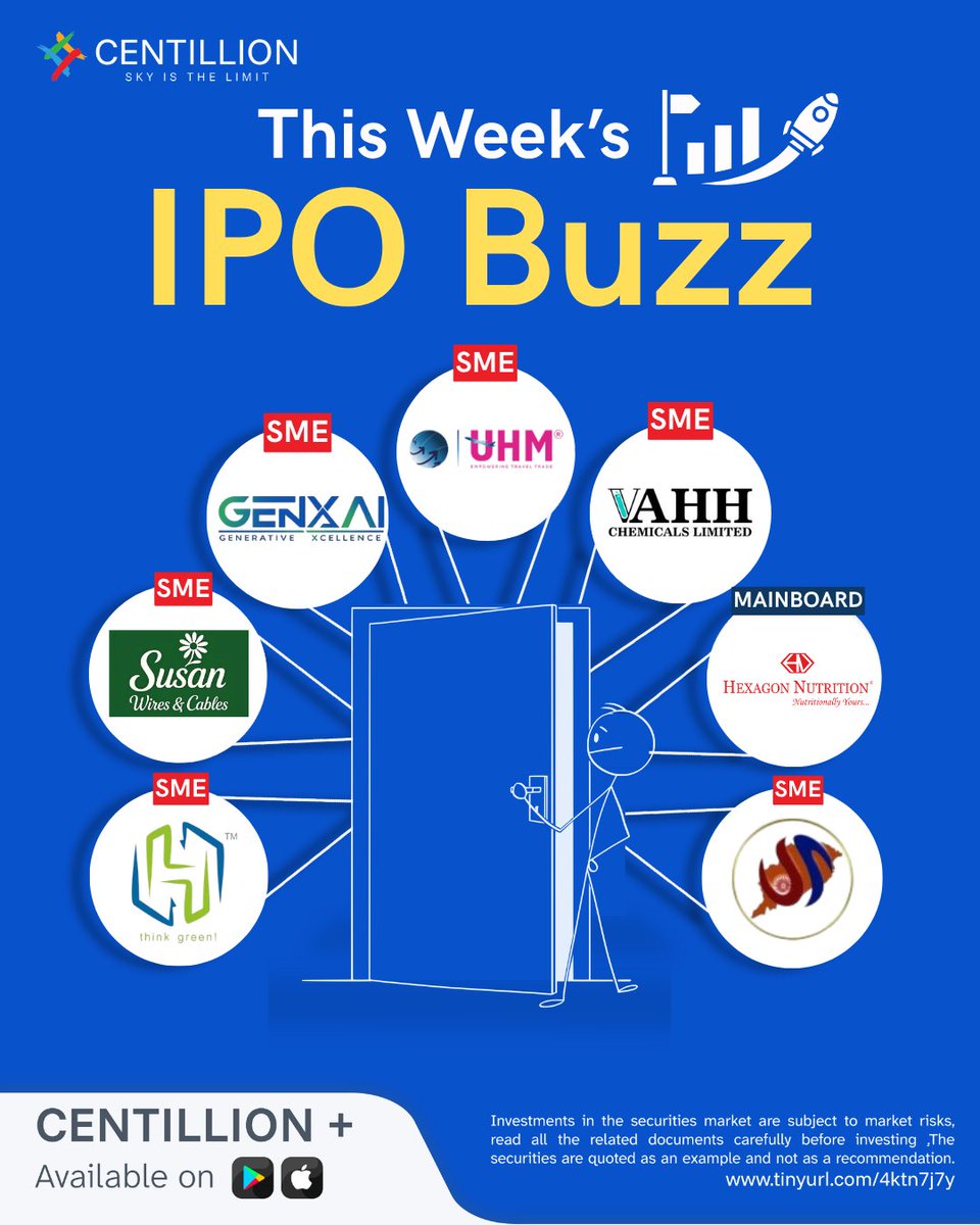 Centillion_Cap's tweet photo. 🚀 IPO Watch: This Week's Lineup

This week's IPO calendar features a mix of SME &amp; Mainboard offerings across sectors.

Track key dates, issue prices, lot sizes, and listing schedules in our latest carousel.

📞 011-4700-1200

#IPO #StockMarket #Investing #SMEIPO #IndianMarkets https://t.co/jyvDOTSwX7