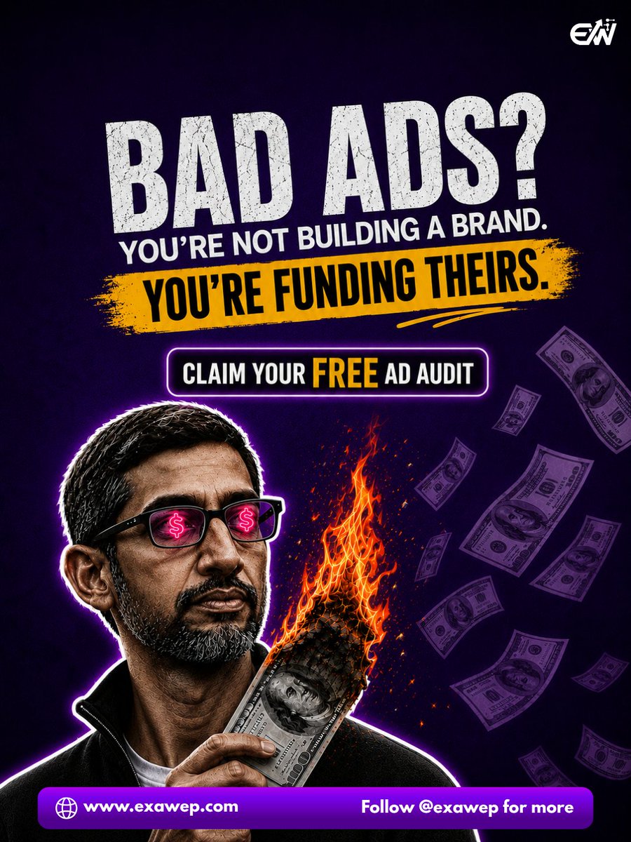 exawep's tweet photo. Somewhere, Sundar Pichai is thanking you for his next yacht.

LOOK, we love Google and Meta ads. They work.

 Let ExaWep look under the hood and spot exactly where your budget is leaking.

Claim your FREE Ad Audit now:
https://t.co/uDAzBd31Yb

#exawep #exa #scaletoinfinity https://t.co/V3nwhFM63R