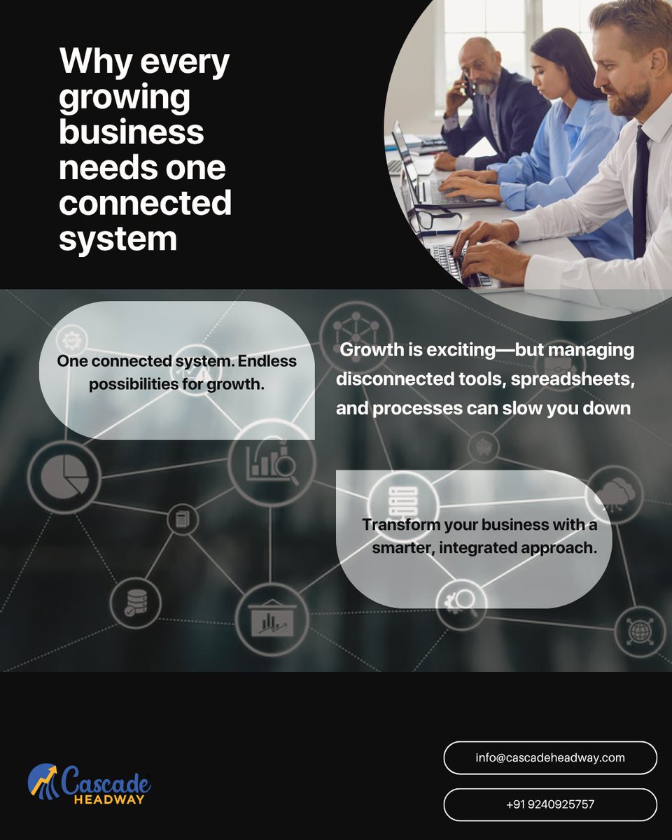 CascadeHeadway's tweet photo. Growth shouldn't create complexity. With one connected system, your business can work smarter, scale faster, and stay focused on what matters most—serving customers and driving success 

#BusinessGrowth #DigitalTransformation #BusinessAutomation#ERP #Zoho #ConnectedBusiness https://t.co/vN7Rd5PJvE