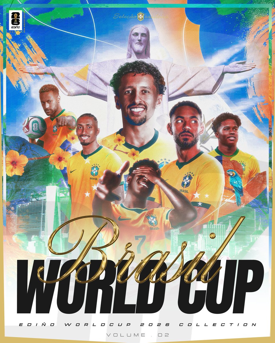EdinoDesign's tweet photo. 🏆 𝙀𝘿𝙄Ñ𝙊 𝙒𝘾𝟮𝟲 #𝟬𝟮 🇺🇸🇨🇦🇲🇽

The journey to the #WC26 continues with another nation highlighted in this visual series

Brasil 🇧🇷
Um design inspirado no ritmo, na criatividade e na paixão da Seleção no maior palco do futebol mundial.

#WorldCup2026 #Brasil #Seleção #Futebol https://t.co/MHFYtfFNuj