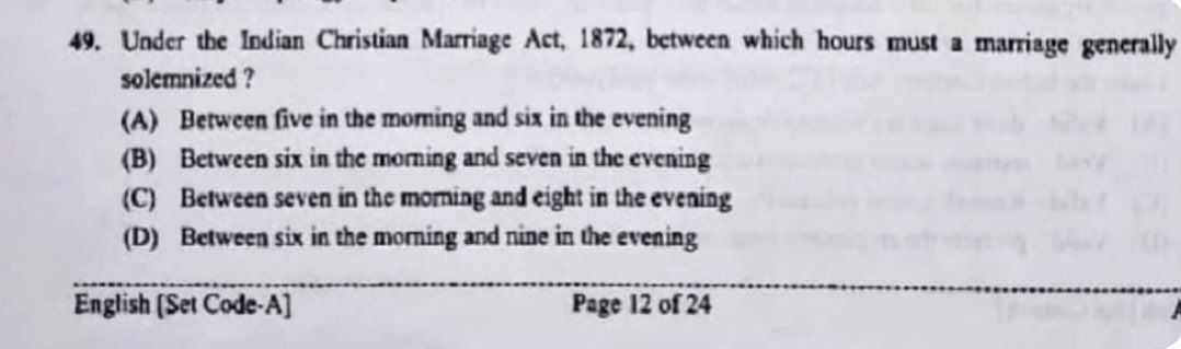 yaduvendrayadv's tweet photo. The BCI is asking about the timing of a Christian marriage ceremony.

kyaa matlab, Christians shaadi
subah karte hai ya shaam mein.
#AIBE #aibeexam https://t.co/8grGmOsw77